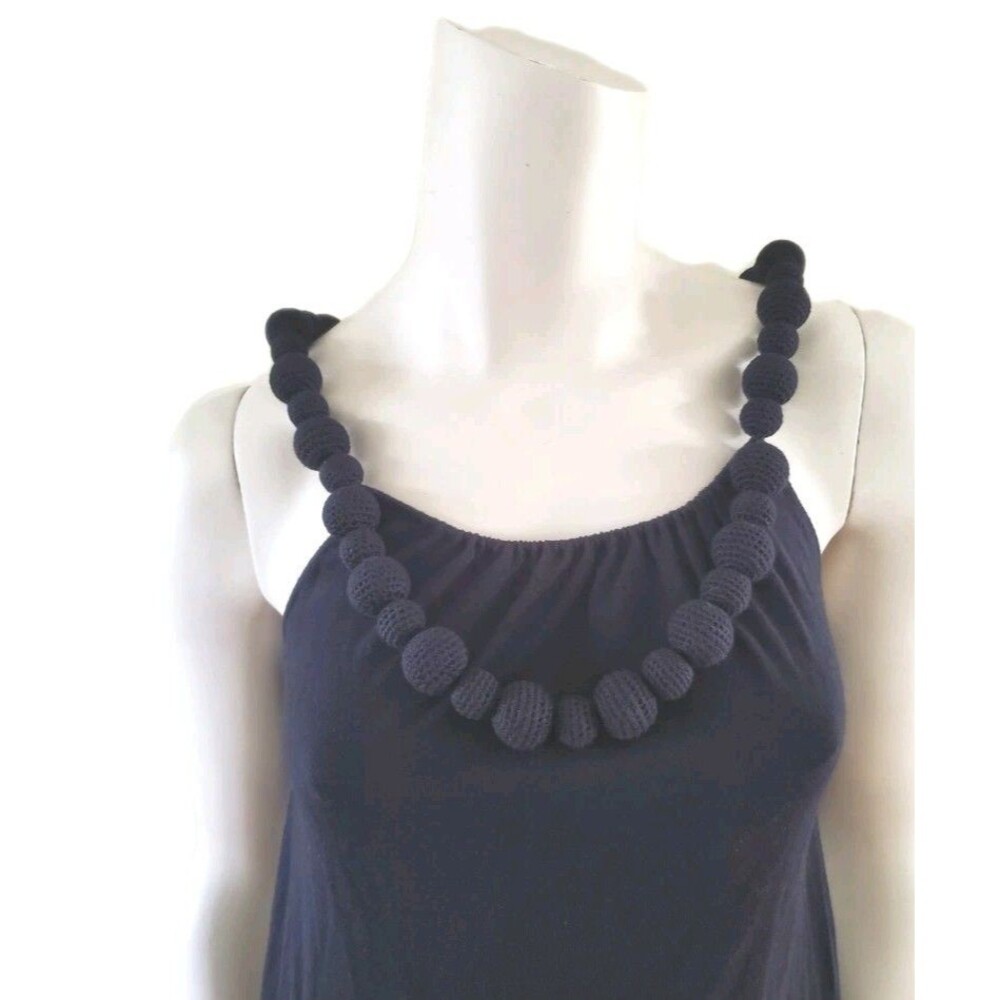 Anne Fontaine Black Sleeveless Pom Pom Collar Long Blouse Top 40 US 4 6